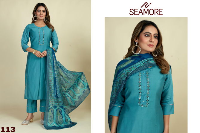 LaxmiPati Three By Seamore 111 To 113 Embroidery Kurti With Bottom Dupatta Wholesalers In Delhi